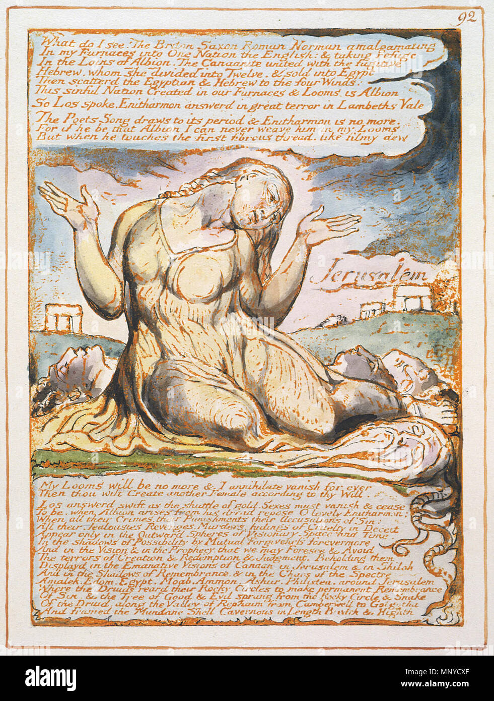 . Englisch: Jerusalem die Emanation des Giant Albion e p 92 300. 15 Februar 2003, 15:30:44. William Blake (1757 - 1827) Alternative Namen W. Blake; Uil" iam Bleik Beschreibung britische Maler, Dichter, Schriftsteller, Theologe, Sammler und Graveur Geburtsdatum / Tod 28. November 1757 12. August 1827 Ort der Geburt / Todes Broadwick Street Charing Cross Standort London Authority control: Q 41513 VIAF: 54144439 ISNI: 0000 0001 2096 135 X ULAN: 500012489 78095331 LCCN: n NLA: 35019221 WorldCat 717 Jerusalem die Emanation des Giant Albion e p 92 300 Stockfoto