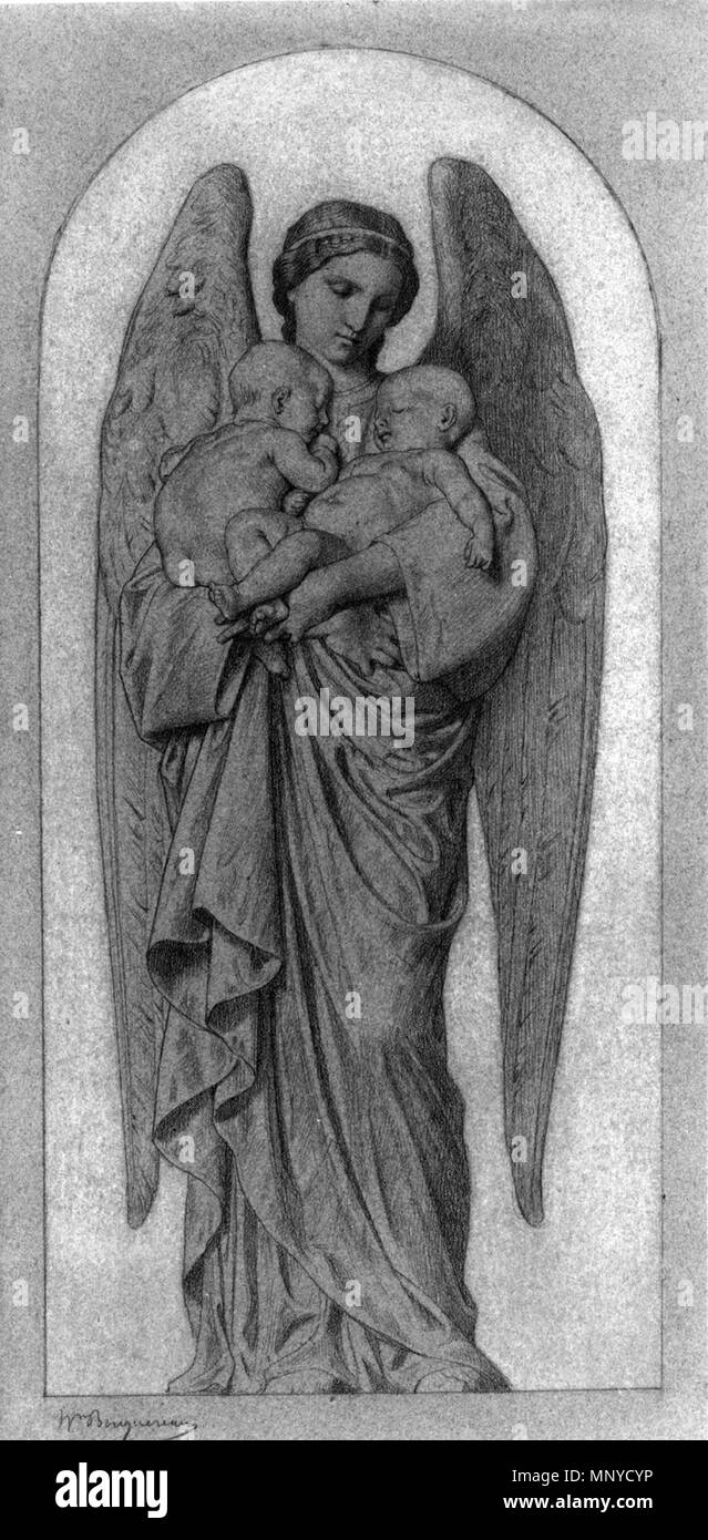 William-Adolphe Bouguereau (Französisch, 1825-1905). 'Engel mit zwei Kleinkindern, 'Ca. 1860. Graphit und weißer Kreide auf Blau, mäßig dick, mäßig strukturierten webte Papier (Patrone). Walters Art Museum (37.1345): Erworben durch William T. Walters, 1882 (?). 37.1345 1268 William-Adolphe Bouguereau - Engel mit zwei Kleinkindern - Walters 371345 Stockfoto