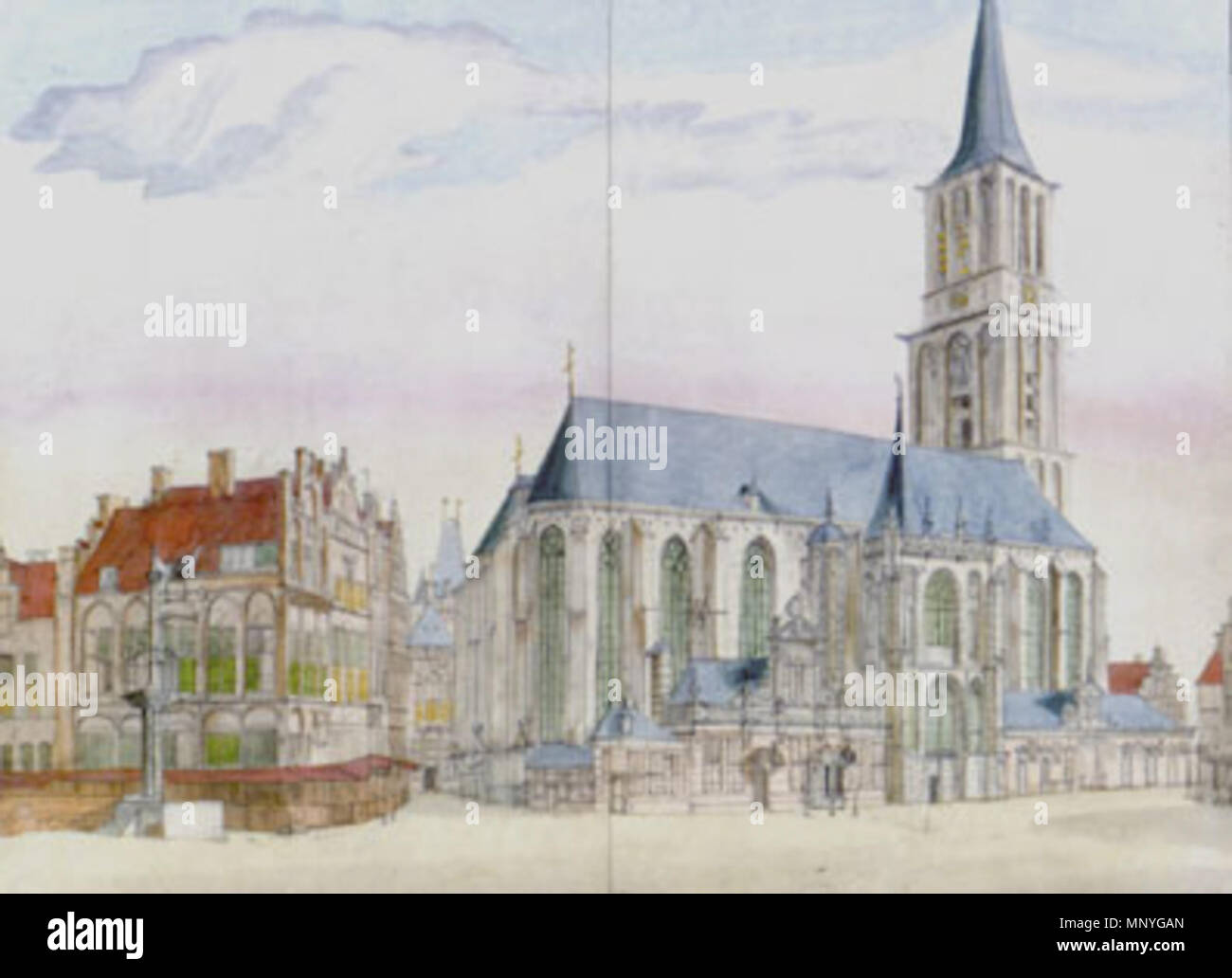 De Grote von Zwolle Sint-Michaëlskerk im 17. Jahrhundert. 1286 Zwolle Sint-Michaelskerk 1665 Stockfoto