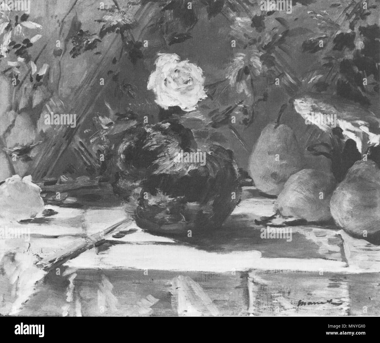 1289 Édouard Manet - Nature Morte, Brioche, Fleurs, Poires Stockfoto