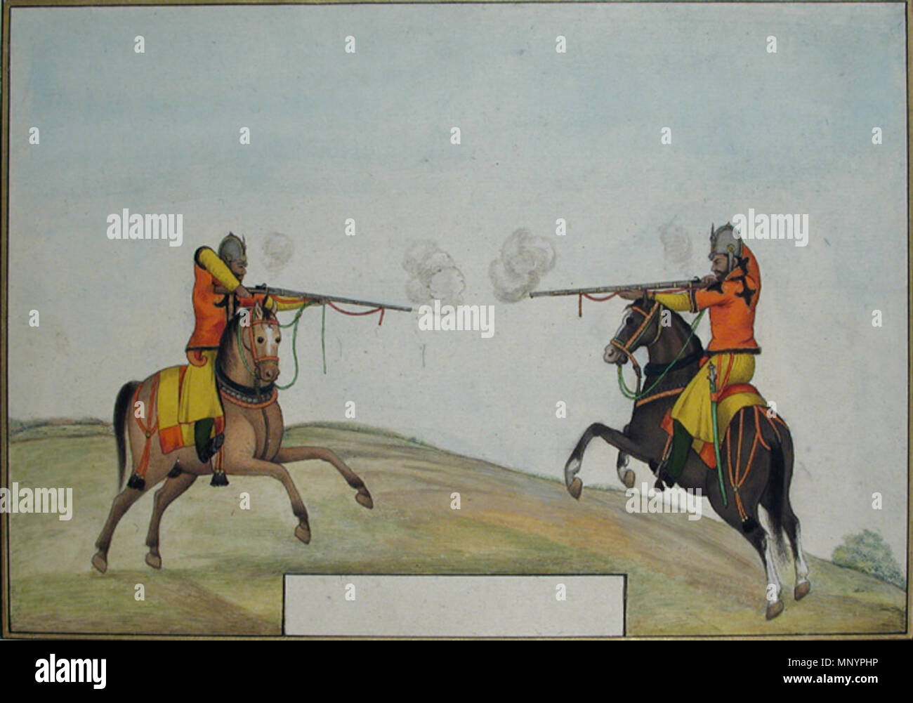 . Englisch: Erstellungsdatum: Ca. 1830 Display Abmessungen: 7 9/16 in. x 11 3/32 in. (19,2 cm x 28,2 cm) Kreditlinie: Edwin Binney 3 Sammlung Beitritt Artikelnummer: 1990.1382 Sammlung: <a href='Http://www.sdmart.org/art/our-collection/asian-art' rel='nofollow'> Die San Diego Museum der Kunst</a>. 15 April 2003, 10:45:28. Englisch: thesandiegomuseumofartcollection 1209 zwei Soldaten den Austausch von Gewehrfeuer (6124599149) Stockfoto