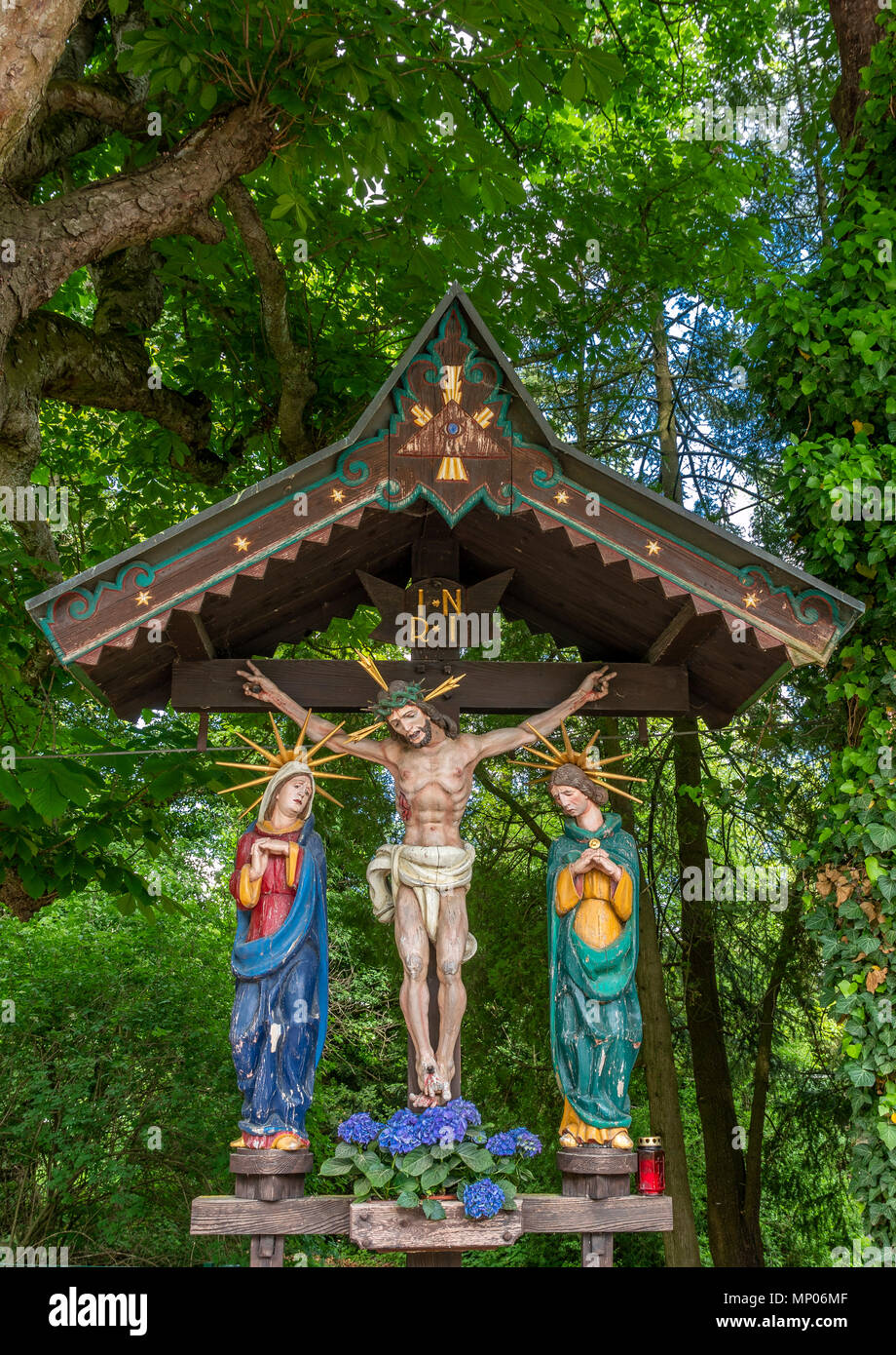 Bildstock, Kruzifix, im Schloss Orth, Gmunden, Salzkammergut, Oberösterreich, Österreich, Österreich Stockfoto