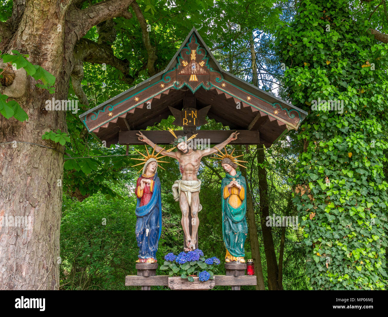 Bildstock, Kruzifix, im Schloss Orth, Gmunden, Salzkammergut, Oberösterreich, Österreich, Österreich Stockfoto