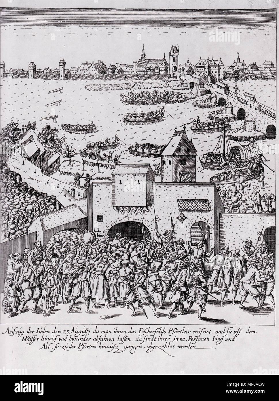 . English: Fettmilch-Aufstand: Sorg der Frankfurter Juden am 23. August 1614 Englisch: fettmilch Aufstand: Vertreibung der Juden aus Frankfurt am Main am 23. August 1614. 17. Jahrhundert, nach 1614. Georg Keller 1231 Sorg der Quarter 1614 Stockfoto
