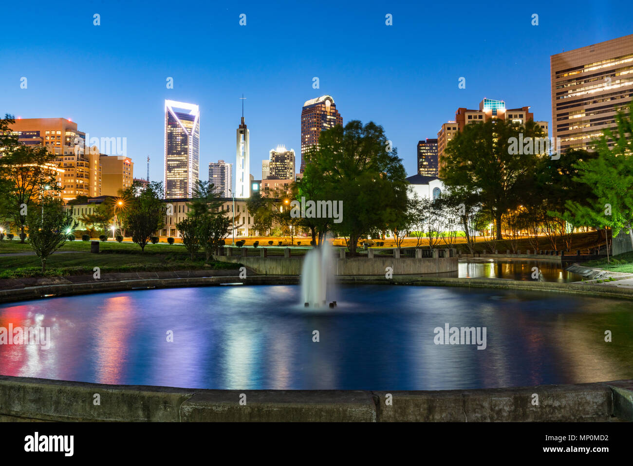 Die Skyline von Charlotte North Carolina von Marshall Park Stockfoto