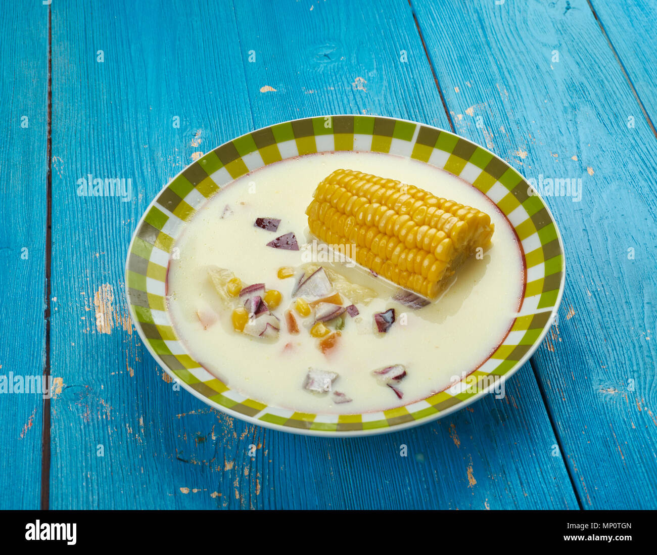 Die jamaikanische Maissuppe - Karibische Styler Suppe Nahaufnahme Stockfoto