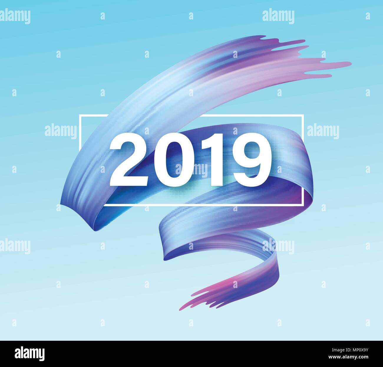 2019 Neues Jahr von einem bunten Pinselstrich Öl- oder Acrylfarbe design Element. Vector Illustration Stock Vektor