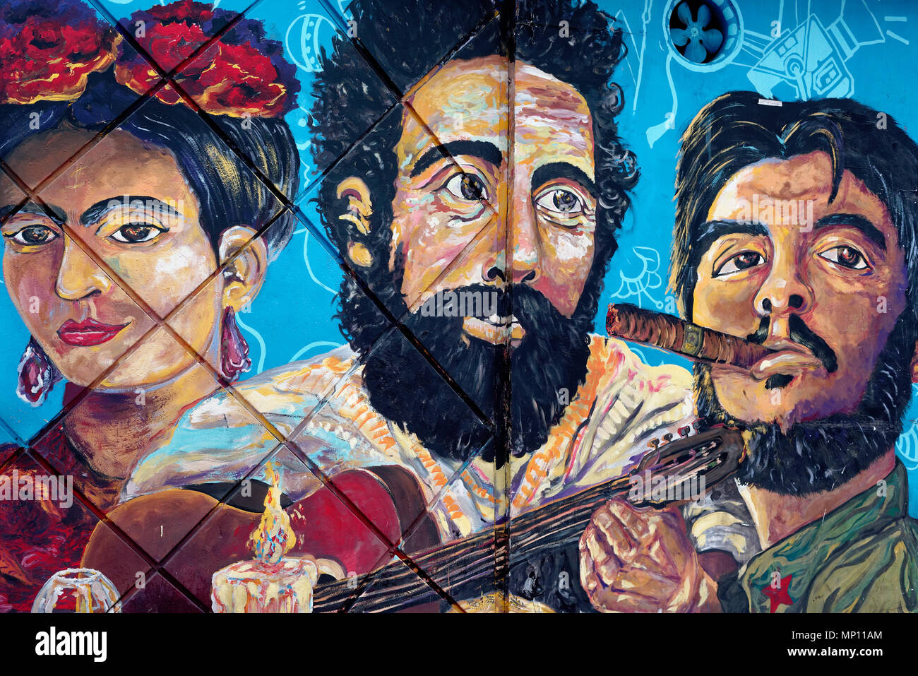 Street Art in Bogota der berühmten historischen Figuren Stockfoto