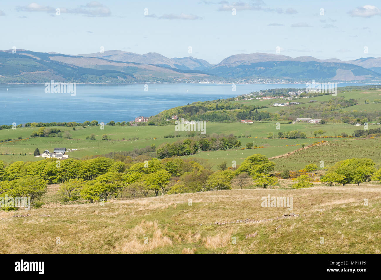 Cowal Halbinsel, Argyll und Aber, über den Firth of Clyde, Ansicht von Knock Hill, Largs, North Ayrshire, Schottland, Großbritannien Stockfoto