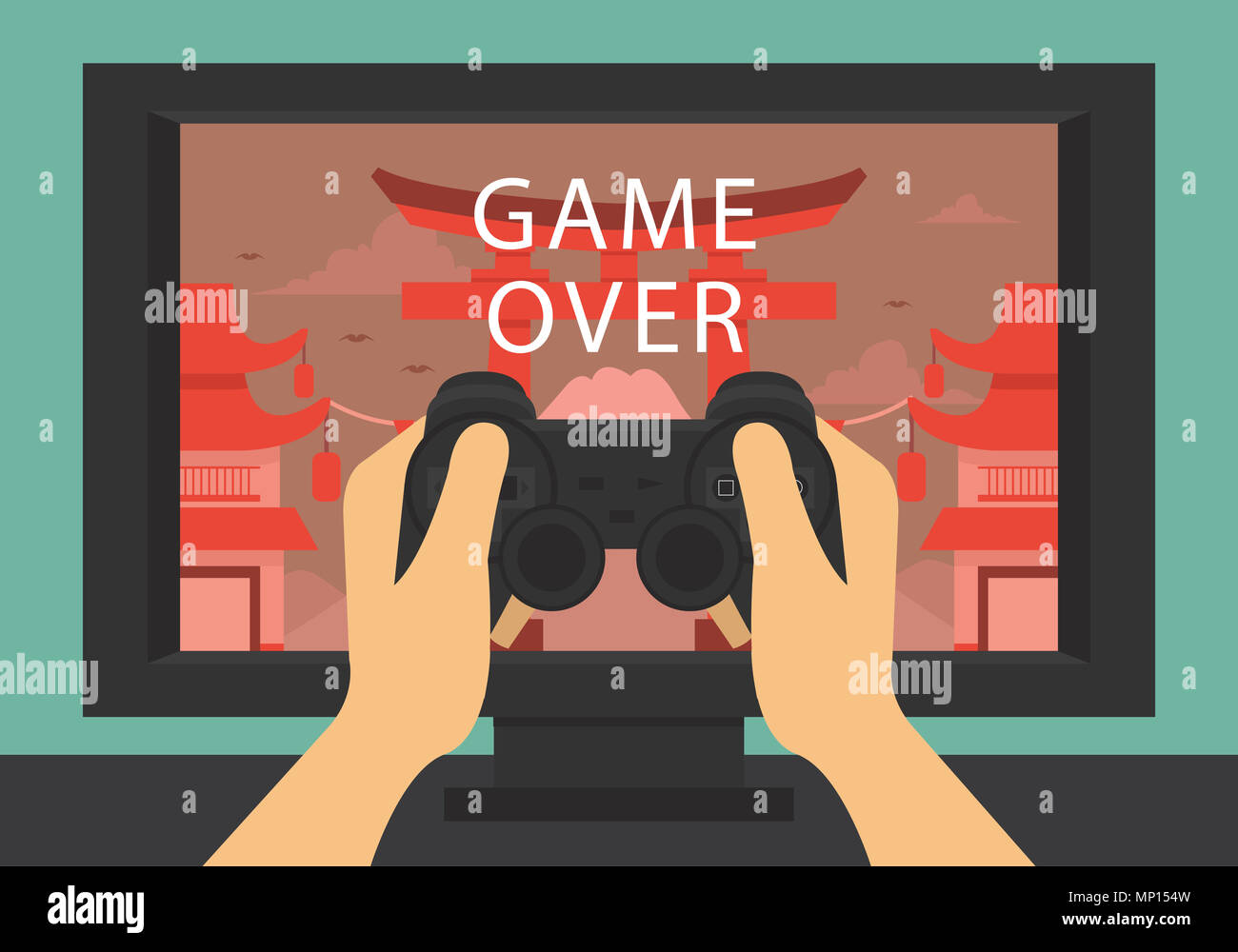 Ein Spiel über Bildschirm, Bildschirm und Game Controller Stockfoto