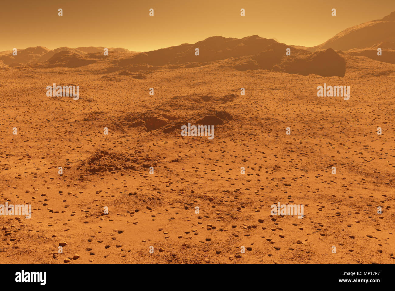 Mars - Red Planet - Landschaft mit Bergen in der Ferne - 3D-Darstellung Stockfoto