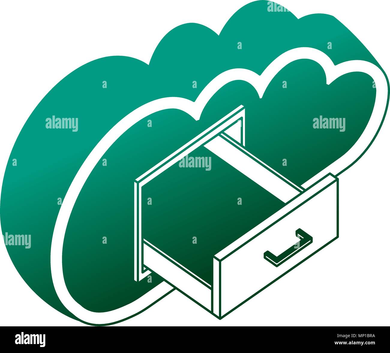 Cloud Computing mit offenen Schublade isometrische Stock Vektor