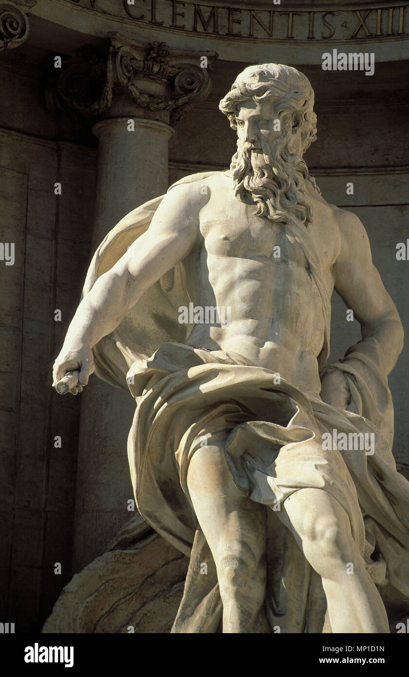 Der Trevi Brunnen, die Figur des Oceanus, oberen Rumpf, Rom, Italien Stockfoto