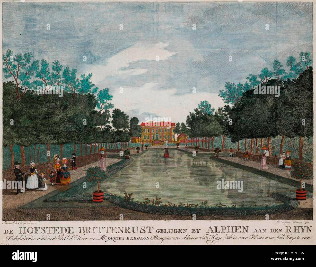UBL01 P322 N421, 7/17/09, 11:22 Uhr, 8 C, 6168 x 4783 (1116 +5229), 100 % % % % % % % % % % % % % % % %, JULI 2009 LT 20, 1/240 s, R 38,8, G9.9, B9.8 Englisch: Blick auf Brittenrust Haus in der Nähe von Alphen aan den Rijn Nederlands: Brittenrust bij Alphen aan den Rijn De Hofstede Brittenrust Novalja von Alphen aan Höhle Rhyn Toebehorende aan Höhle Weled. Heer en Herr Jaques Bergeon Banquier en Advocaat in Hage, van de über Plaats naar het Huys te zien 1782. 858 Maria Margaretha la Fargue - Blick auf Brittenrust Haus in der Nähe von Alphen aan den Rijn - UBL01 P322 N421 Stockfoto