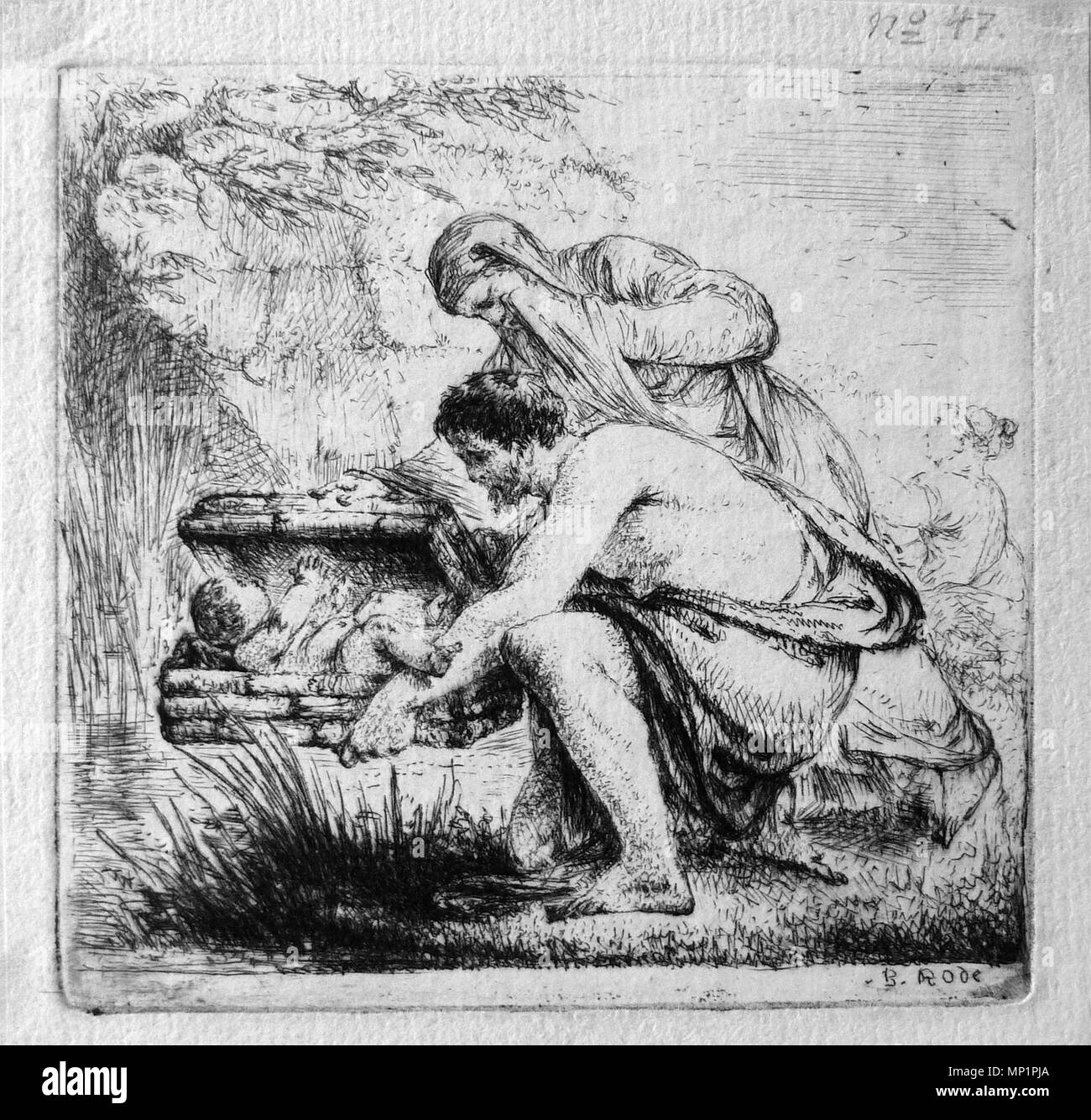 907 Moses im Binsenkörbchen am Nil ausgesetzt Stockfoto