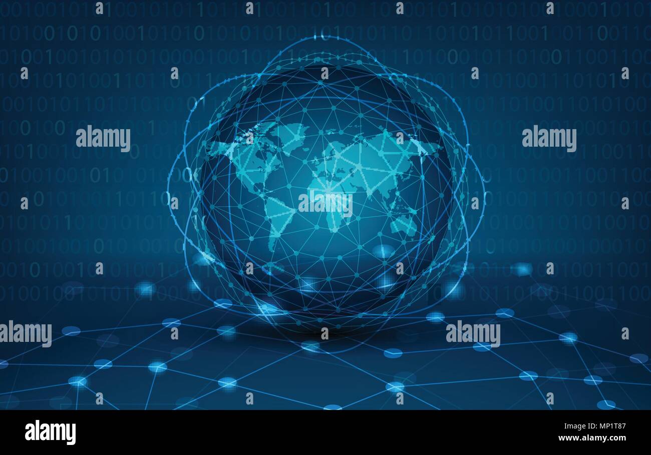 Netzwerk global Earth Communications Network Karte der Welt Blue Karte dunkelblauen Hintergrund Karte Welt vektor Global Logistics Network Stock Vektor