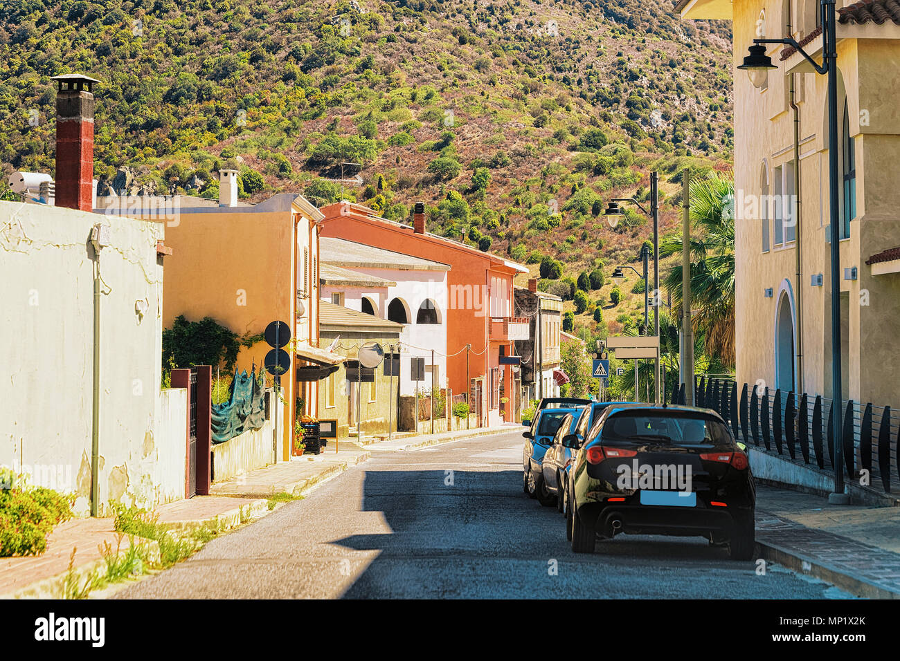 Straße an der Straße in Domus de Maria die Stadt Carbonia Iglesias Provinz, Sardinien, Italien Stockfoto
