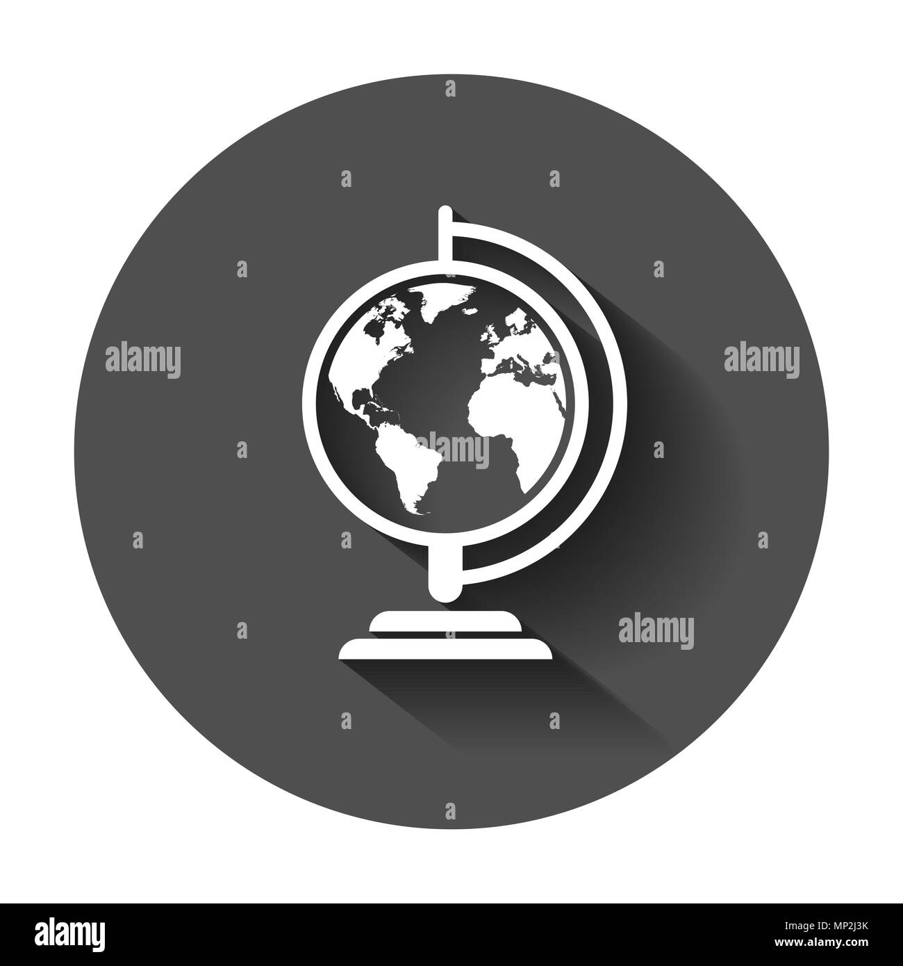 Globe World Map Vektor icon. Runde Erde flach Vector Illustration. Planet Geschäftskonzept Piktogramm mit langen Schatten. Stock Vektor