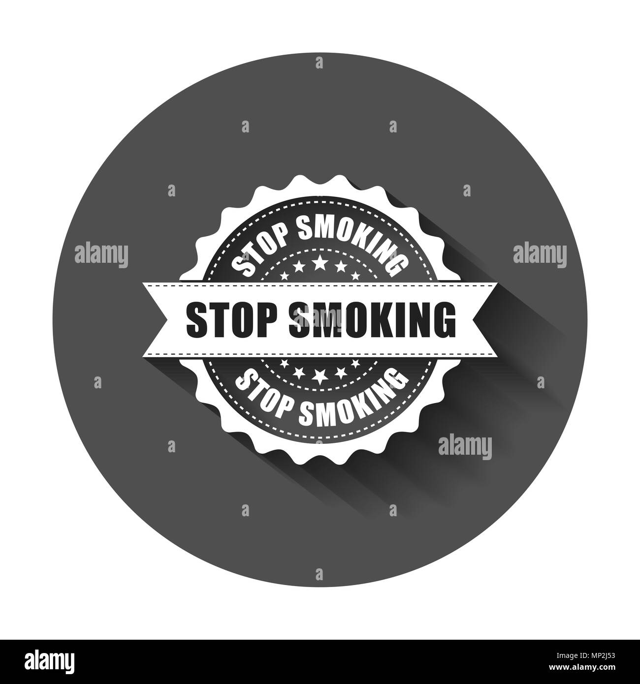Rauchen aufhören grunge Gummi Stempel. Vector Illustration mit langen Schatten. Geschäftskonzept kein Rauch Stempel Piktogramm. Stock Vektor