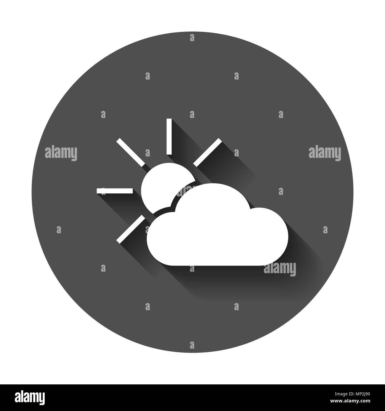 Wettervorhersage Symbol im flachen Stil. Sonne mit Wolken Abbildung mit langen Schatten. Prognose sign Konzept. Stock Vektor