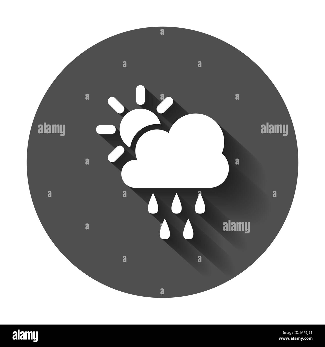 Wettervorhersage Symbol im flachen Stil. Sonne mit Wolken Abbildung mit langen Schatten. Prognose sign Konzept. Stock Vektor