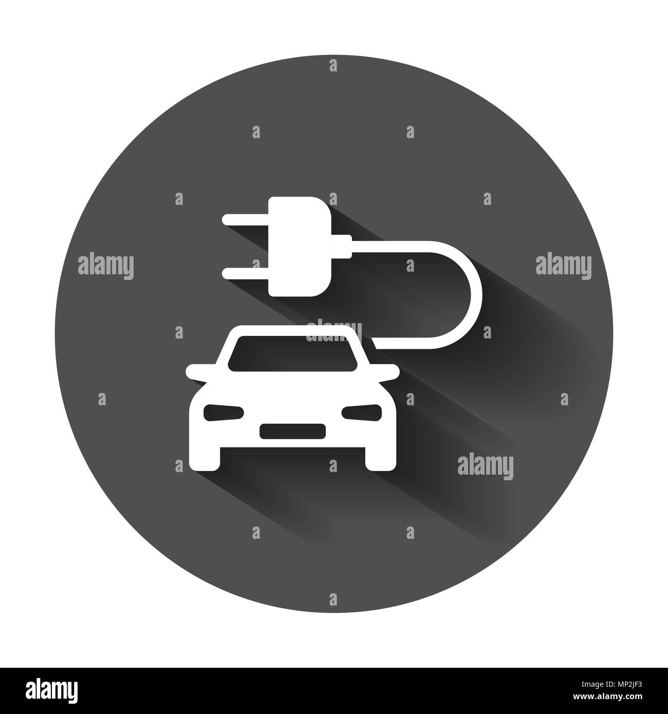 Elektro auto Vektor Icon im flachen Stil. Elektroauto Abbildung mit langen Schatten. Ökologie auto Limousine Konzept. Stock Vektor