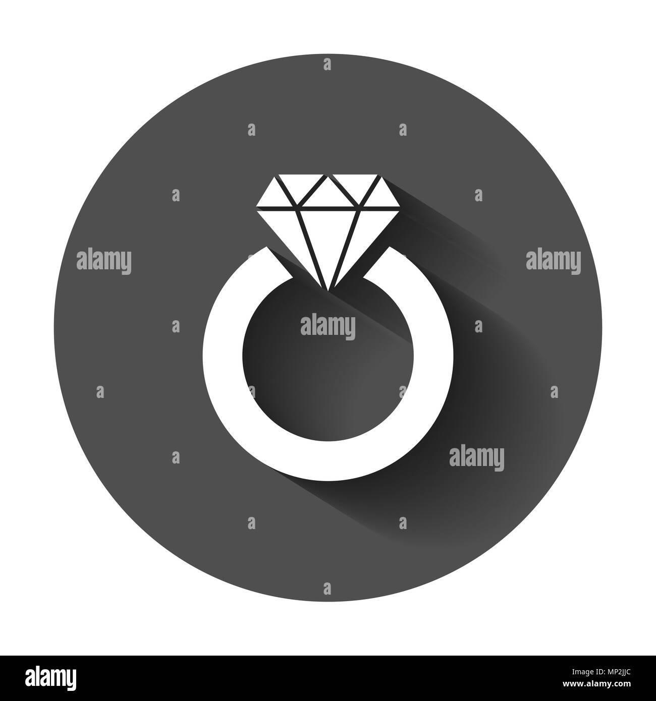 Ring mit Diamant vektor Icon im flachen Stil. Gold Schmuck Ring Abbildung mit langen Schatten. Engagement Geschäftskonzept. Stock Vektor