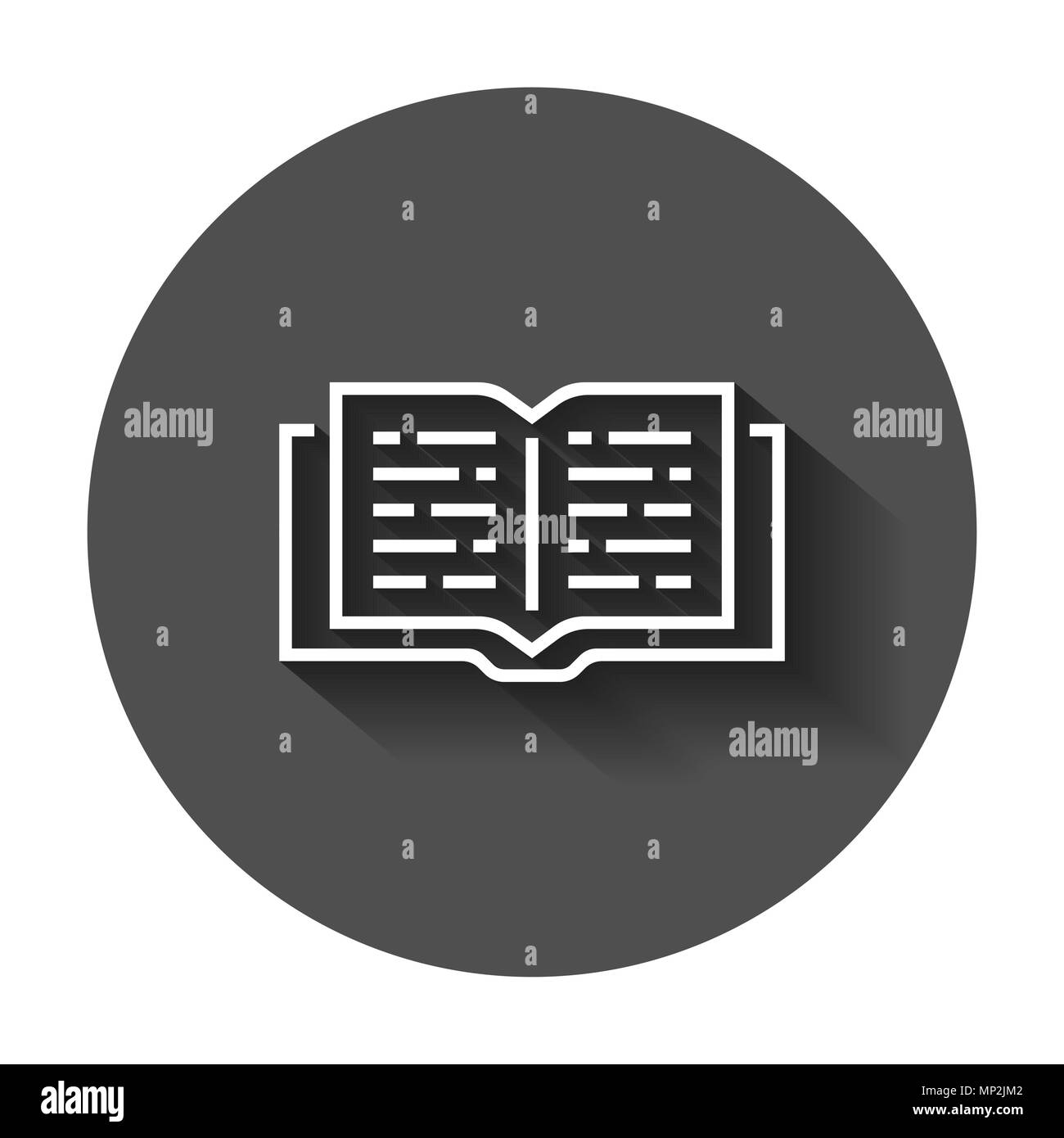 Buchsymbol in Flat Style öffnen. Text book Illustration mit langen Schatten. Bildung Bibliothek Geschäftskonzept. Stock Vektor