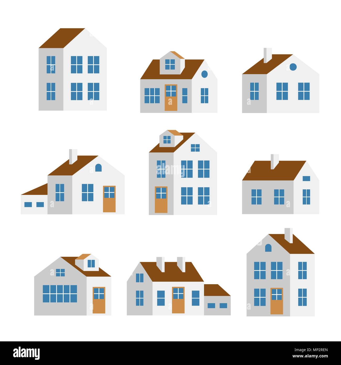 Die kleinen und großen weißen Häusern, isolierte Vektor einrichten Stock Vektor
