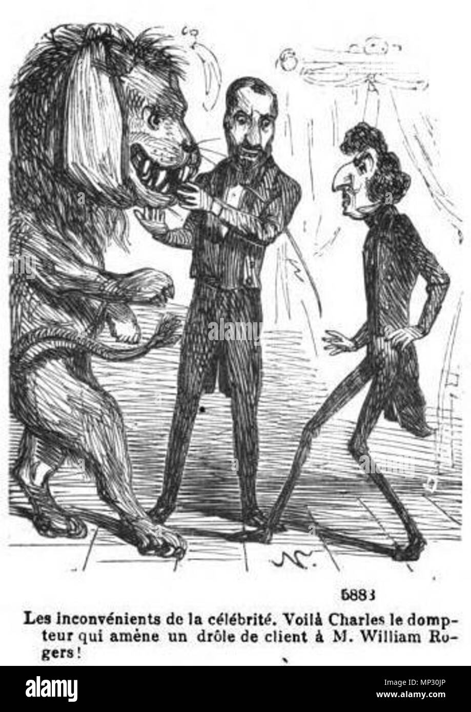 . 'Les inconvénients de la célébrité. Voilà Charles le Dompteur qui amène un drôle de Client à M. William Rogers!'. 1852. Nadar (1820 - 1910) Alternative Namen Gaspard-Félix Tournachon legal Name: Pseudonym: Nadar Beschreibung der französische Fotograf, Karikaturist, Schriftsteller und Ballonfahrer Datum der Geburt / Tod 6. April 1820 20. März 1910 Ort der Geburt / Todes Paris früheren 4. Arrondissement von Paris arbeiten Zeitraum 1854 - 1910 Standort Paris Authority control: Q 40116 VIAF: 84808952 ISNI: 0000 0001 2141 8535 ULAN: 500005199 50014563 LCCN: n NLA: 35553829 WorldCat 1267 William Rogers et l Stockfoto