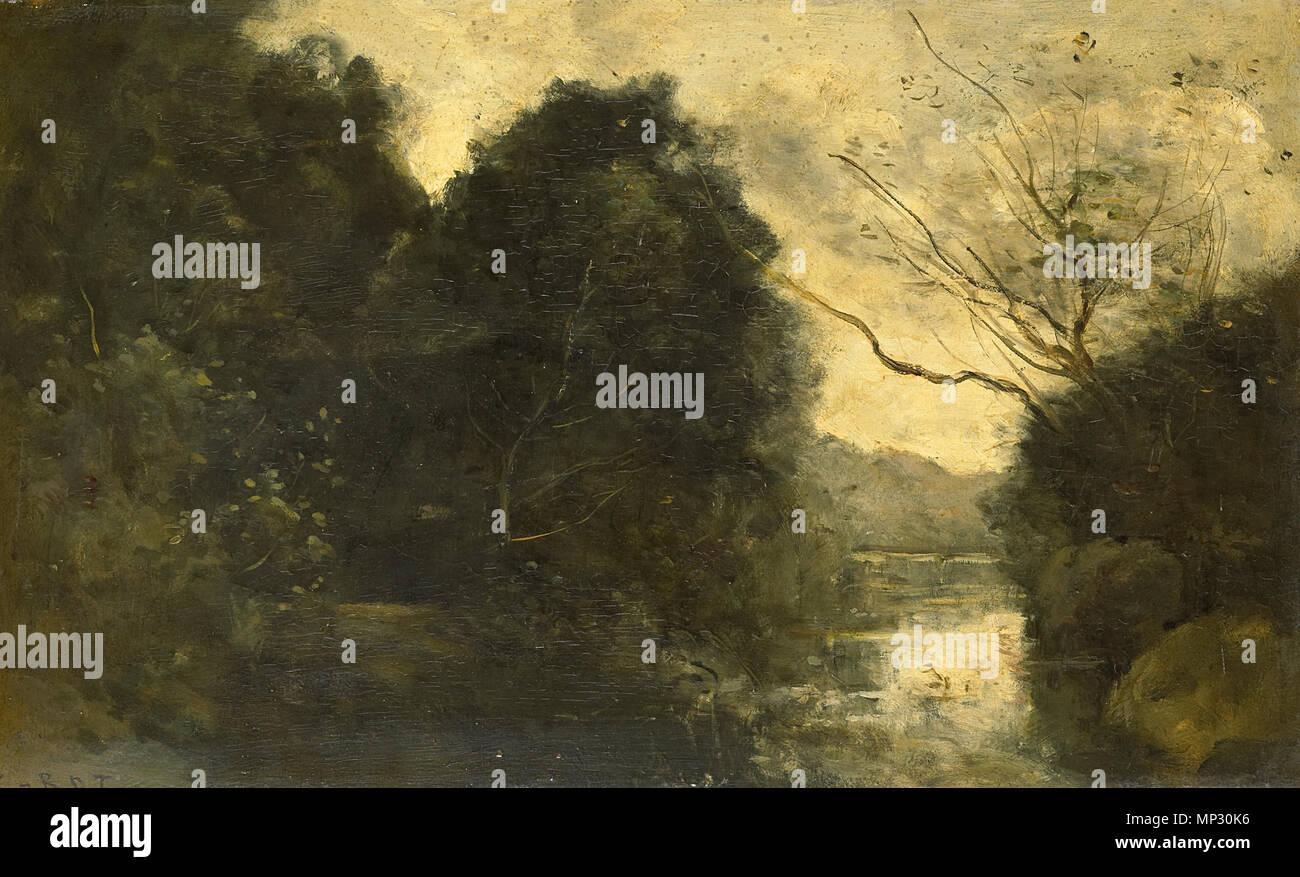 Opname/2002 Français: Étang Forestier English: Wald Teich English: Bosvijver zwischen 1840 und 1875. 713 Jean-Baptiste-Camille Corot-Bosvijver Stockfoto
