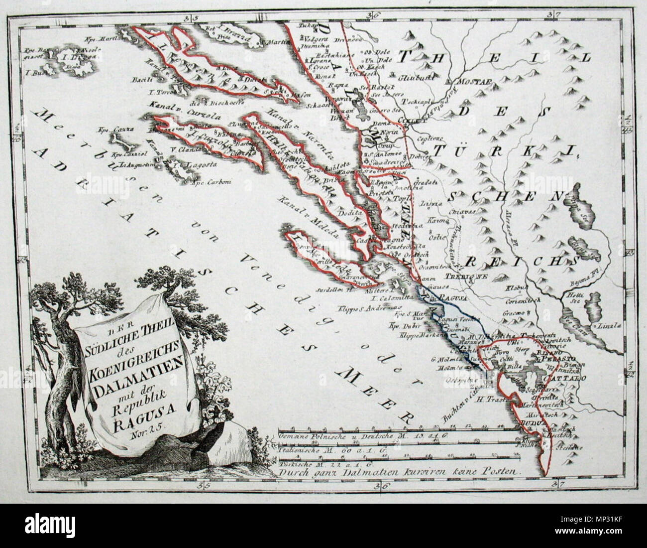 . English: Der südliche Theil des Koenigreichs Dalmatien mit der Republik Ragusa. Nro. 25. Kolorierter Kupferstich. 1791. Franz Johann Joseph von Reilly (1766-1820) Alternative Namen Reilly, Franz Johann Joseph von Beschreibung österreichischer Verleger und Schriftsteller Geburtsdatum / Tod 18. August 1766 vom 6. Juli 1820 Ort der Geburt / Tod Wien Wien Zeitraum 1790 - 1800 Standort Wien Behörde: Q 113944 VIAF: 102371035 ISNI: 0000 0001 1839 240 X LCCN: 88624007 n GND: 118748017 SUDOC: 158784243 WorldCat 851 Karte von Dalmatien 1791 von Reilly 025 Stockfoto