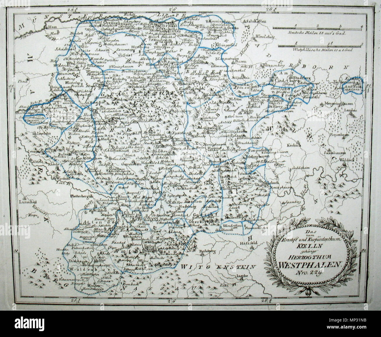 . Deutsch: Das zum Erzstift und Kurfürstenthum Koelln gehörige Herzogthum Westphalen. Nro. 229. Kolorierter Kupferstich, Version mit größerer Ortsdichte. 1793. Franz Johann Joseph von Reilly (1766-1820) Alternative Namen Reilly, Franz Johann Joseph von Beschreibung österreichischer Verleger und Schriftsteller Geburtsdatum / Tod 18. August 1766 vom 6. Juli 1820 Ort der Geburt / Tod Wien Wien Zeitraum 1790 - 1800 Standort Wien Behörde: Q 113944 VIAF: 102371035 ISNI: 0000 0001 1839 240 X LCCN: 88624007 n GND: 118748017 SUDOC: 158784243 WorldCat 1046 Reilly 229 Stockfoto