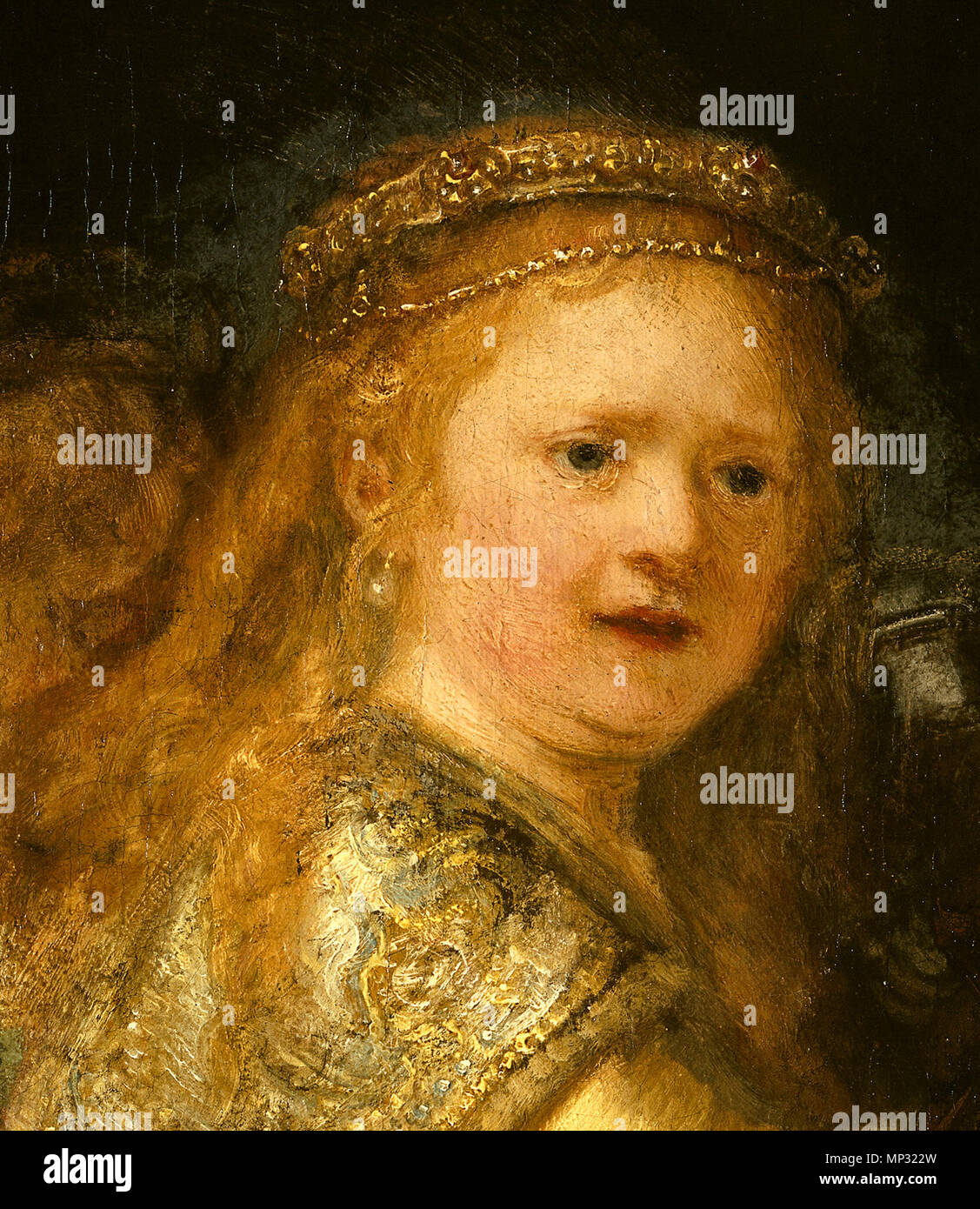 Die Nachtwache. REMBRANDT Harmenszoon van Rijn: Die Nachtwache (Detail aus dem Gesicht des Mädchens) 1642 Öl auf Leinwand, das Rijksmuseum, Amsterdam. 28 Dezember 2009, 20:28 (UTC). 1051 Rembrandt Nachtwache Mädchen Stockfoto