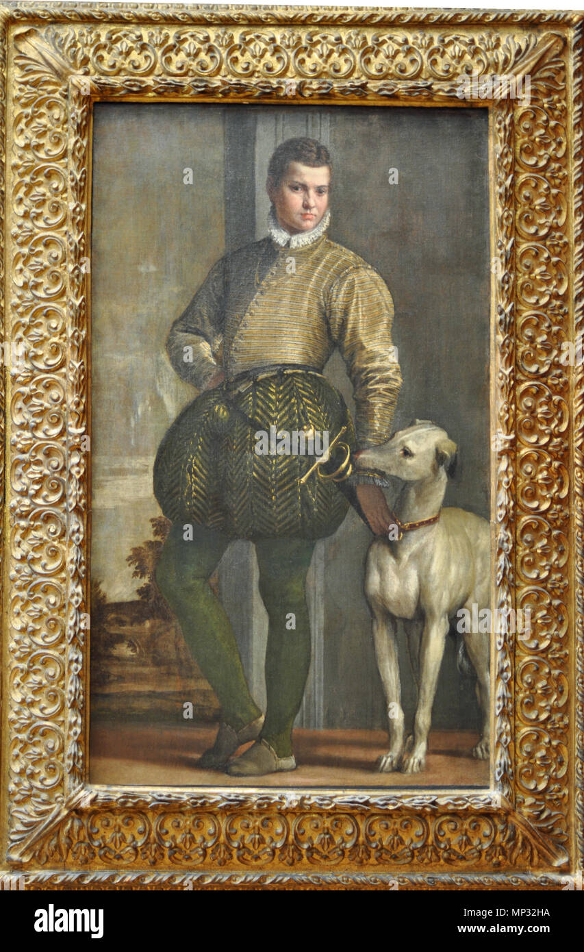 UNMM Veronese Junge mit einem Greyhound möglicherweise 1570 s. 1230 Veronese, Junge mit einem Greyhound, Met Mus Stockfoto