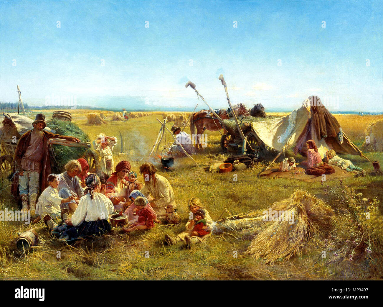 Цифровая репродукция этой картины находится в интернет-галерее Http://gallerix.ru 1299 Маковский Крестьянский - обед - в - поле Stockfoto