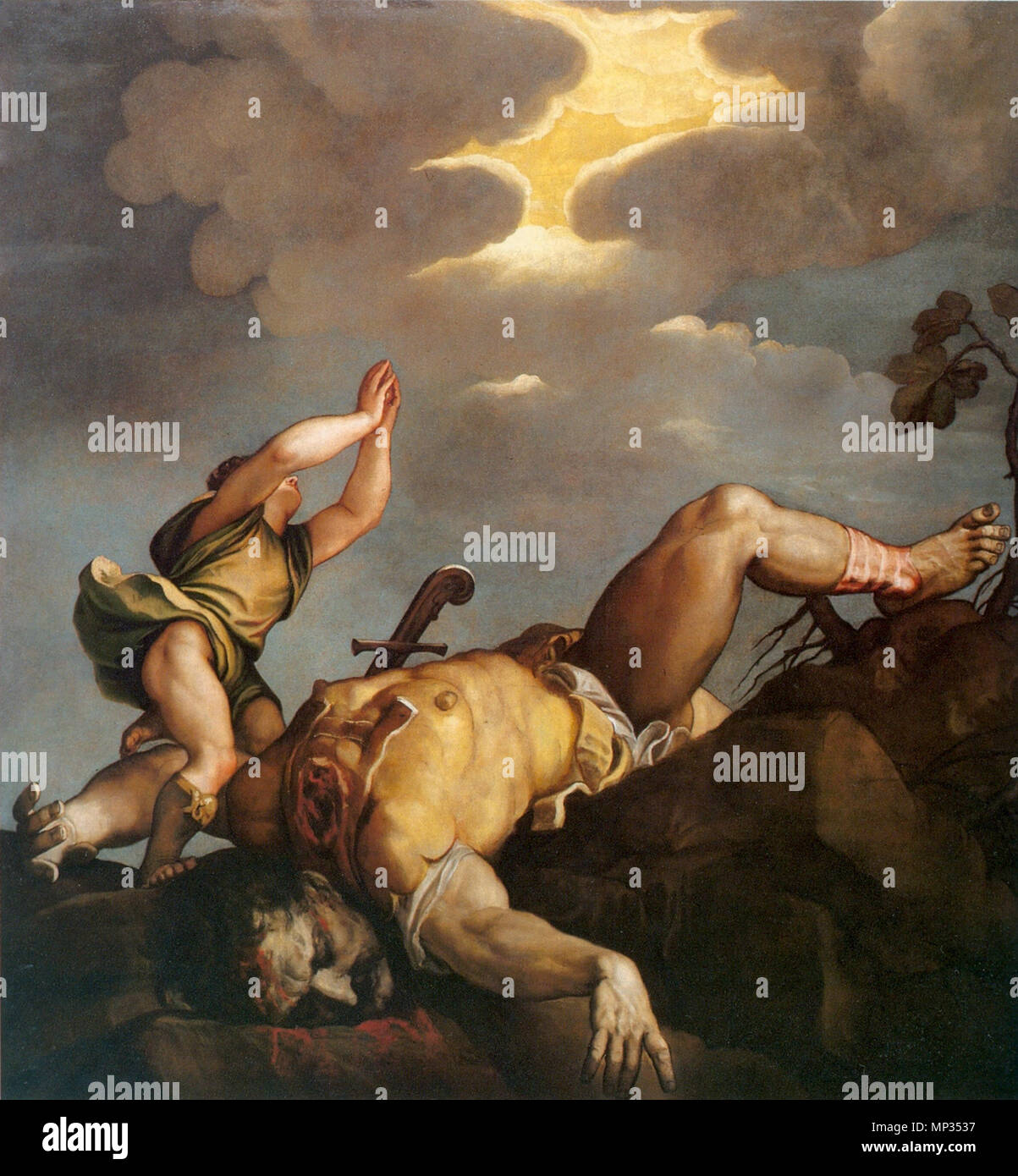 David und Goliath zwischen 1542 und 1544. 1210 Tycjan David ich Goliat Stockfoto