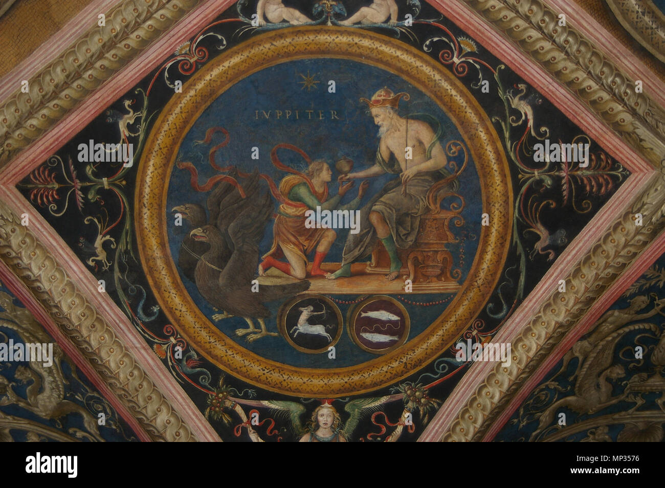 . Italiano: Perugino, Volta del Collegio del Cambio, affresco di Giove, con Ganimede in Figura di Coppiere/Acquario. . 19 Mai 2010, 08:55:00 Uhr. Eumolpa 974 Perugino, Giove Stockfoto