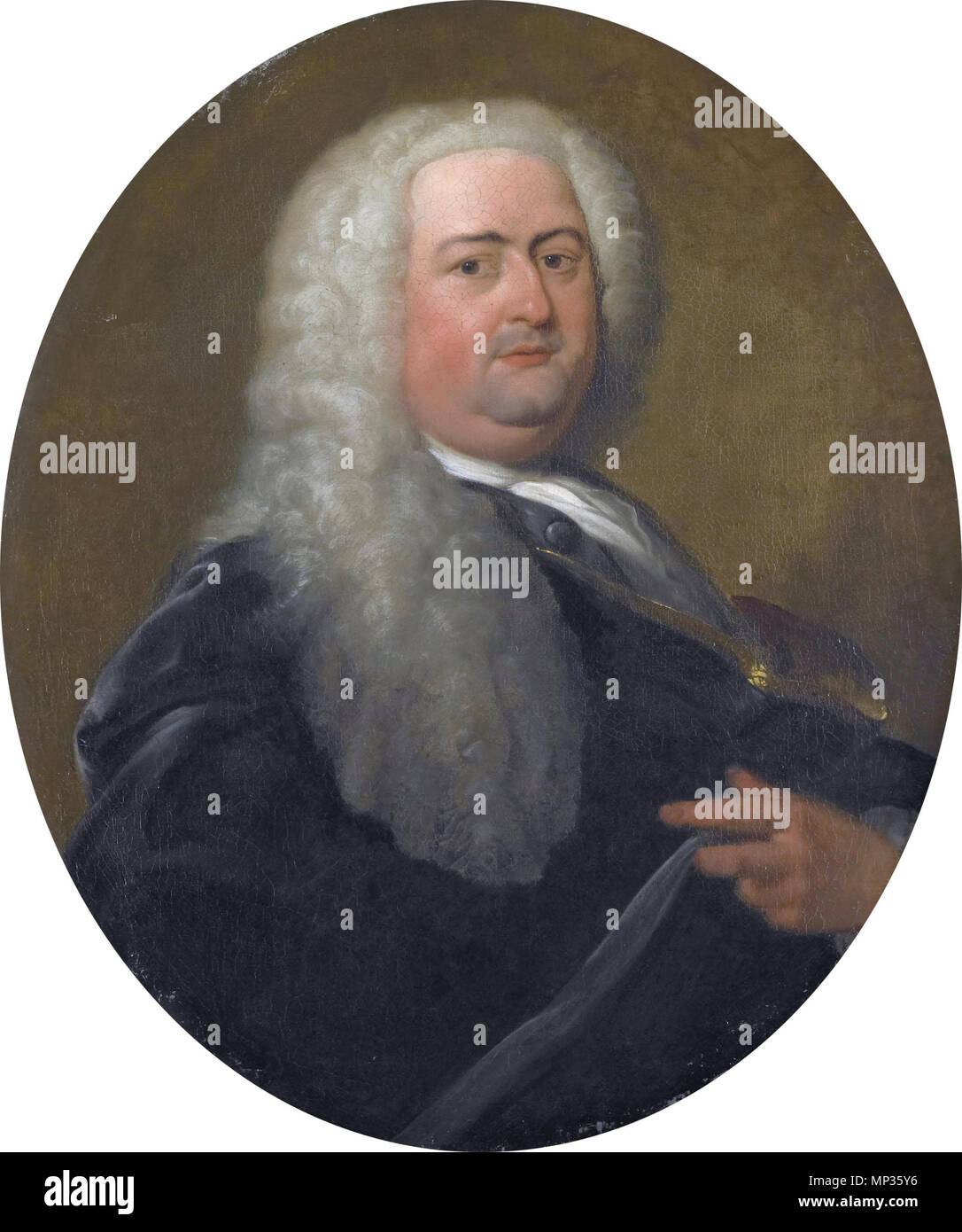 Portrait von Adriaen Paets. Portrait von Adriaen Paets (1697 - 1765), 1734 als Direktor der Rotterdamer Kammer des niederländischen East India Company gewählt. Büste, nach rechts, die in einem Oval auf. Teil des Rotterdamer VOC-Serie, eine Serie von Portraits der Verwaltungsrat des Rotterdamer Kammer der Niederländischen Ostindien-Kompanie ausgeführt für das Nieuw Oost-Indisch Huis, 1698 gebaut, auf Boompjes in Rotterdam. Zwischen 1734 und 1765. 929 Adriaen Paets 3 Stockfoto