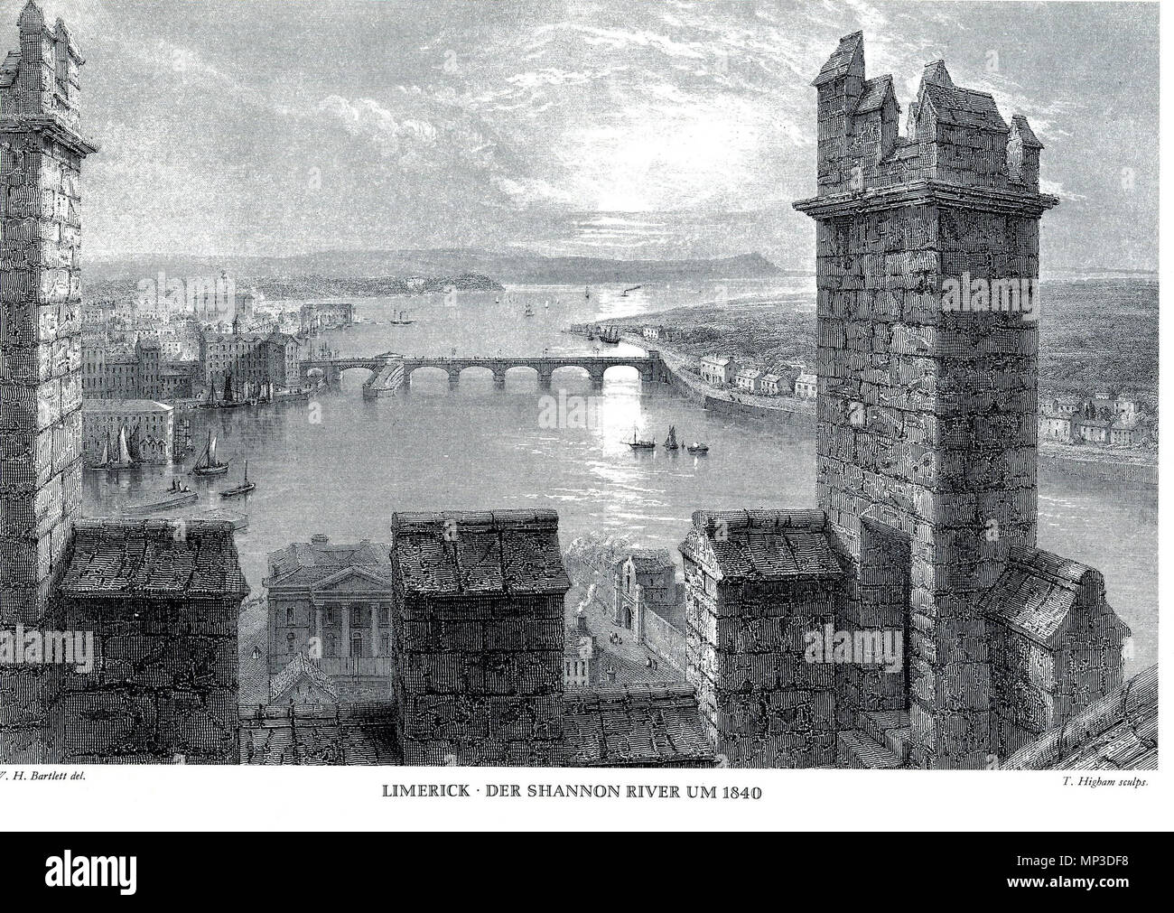 . Englisch: Auf dem Shannon Fluss Limerick: von T.Higham graviert nach einem Bild von W. H. Bartlett, 1840 English: Limerick bin Shannon-Fluss: Stahlstich von T. Higham / einer Zeichnung von De: William Henry Bartlett (um 1840). ca. 1840 veröffentlicht. Stich: Thomas Higham (1795 - 1844) Beschreibung der Britischen bildender Künstler, Kupferstecher und Verfasser Datum der Geburt / Tod 1795 3. Januar 1844 Ort der Geburt / Todes Islington Authority control: Q 18508682 VIAF: 39646196 ISNI: 0000 000066577356 ULAN: 500010851 LCCN: 99019558 GND: 1059845628 WorldCat nach William Henry Bartlett (1809 - 1854) Stockfoto