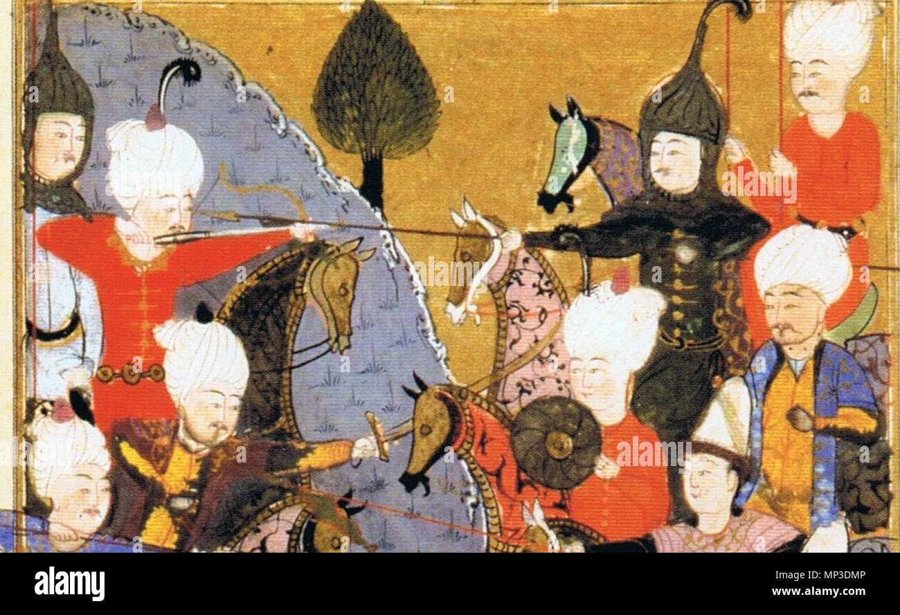 . Englisch: selim ich kämpfe sein Bruder Ahmed. English: Selim I. bekämpft-Bruder Ahmed. Türkçe: I. Selim ile savaşta kardeşi Ahmed. 16. Jahrhundert. Unbekannt 1110 Selim-Ahmed (7/8) Stockfoto