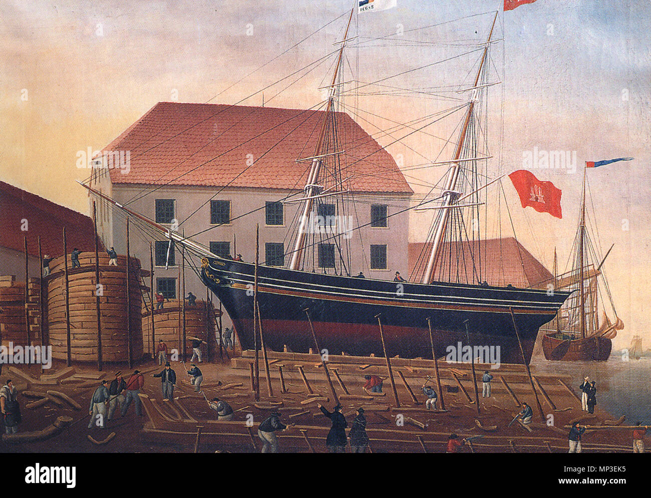 . Malerei Übersicht der ehemaligen Werft von Johann Lange in Bremen ...