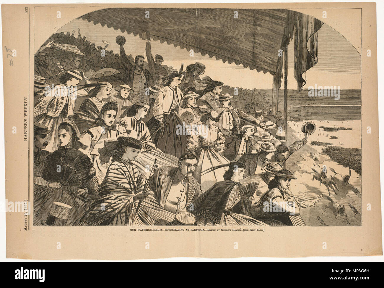 . Englisch: File name: 10 09 000078 Titel: Unsere Bewässerung - Orte --Horse-racing bei Saratoga Creator/Contributor: Homer, Winslow, 1836-1910 (Künstler) Ausgabedatum: 1865-08-26, Physische Beschreibung drucken: 1: holzstich Genre: Holzstiche; periodische Illustrationen Hinweise: Erschienen in: Harper's Weekly, Band IX, 26. August 1865, S. 533.; Gezeichnet von Winslow Homer. Sammlung: Winslow Homer Sammlung Ort: Boston Public Library, Drucken Abteilung Rechte: Keine bekannten Einschränkungen Flickr Daten auf 2011-08-11: Kamera: Sinar AG Sinarback 54 FW, Sinar m Tags: Winslow Homer User: Boston Public Library Stockfoto