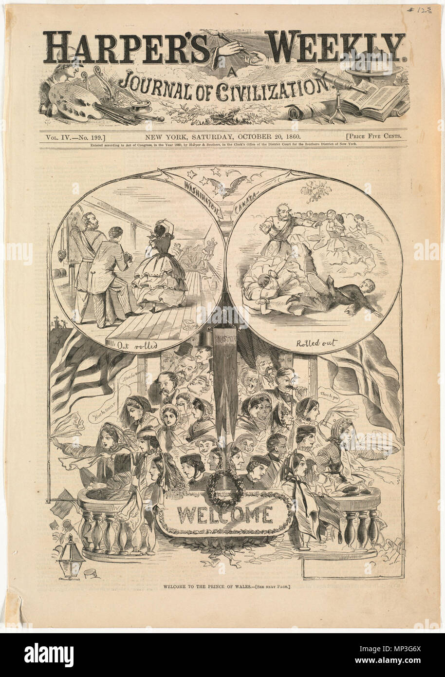 . Englisch: File name: 10 09 000174 Titel: Herzlich Willkommen bei der Prinz von Wales Creator/Contributor: Homer, Winslow, 1836-1910 (Künstler) Ausgabedatum: 1860-10-20, Physische Beschreibung drucken: 1: holzstich Genre: Holzstiche; periodische Illustrationen Hinweise: Erschienen in: Harper's Weekly, Band IV, Nr. 199, vom 20. Oktober 1860 S. 657. Sammlung: Winslow Homer Sammlung Ort: Boston Public Library, Drucken Abteilung Rechte: Keine bekannten Einschränkungen Flickr Daten auf 2011-08-11: Kamera: Sinar AG Sinarback 54 FW, Sinar m Tags: Winslow Homer User: Boston Public Library BPL. 5 Mai 2011, 11:47:32. BPL 1. Stockfoto