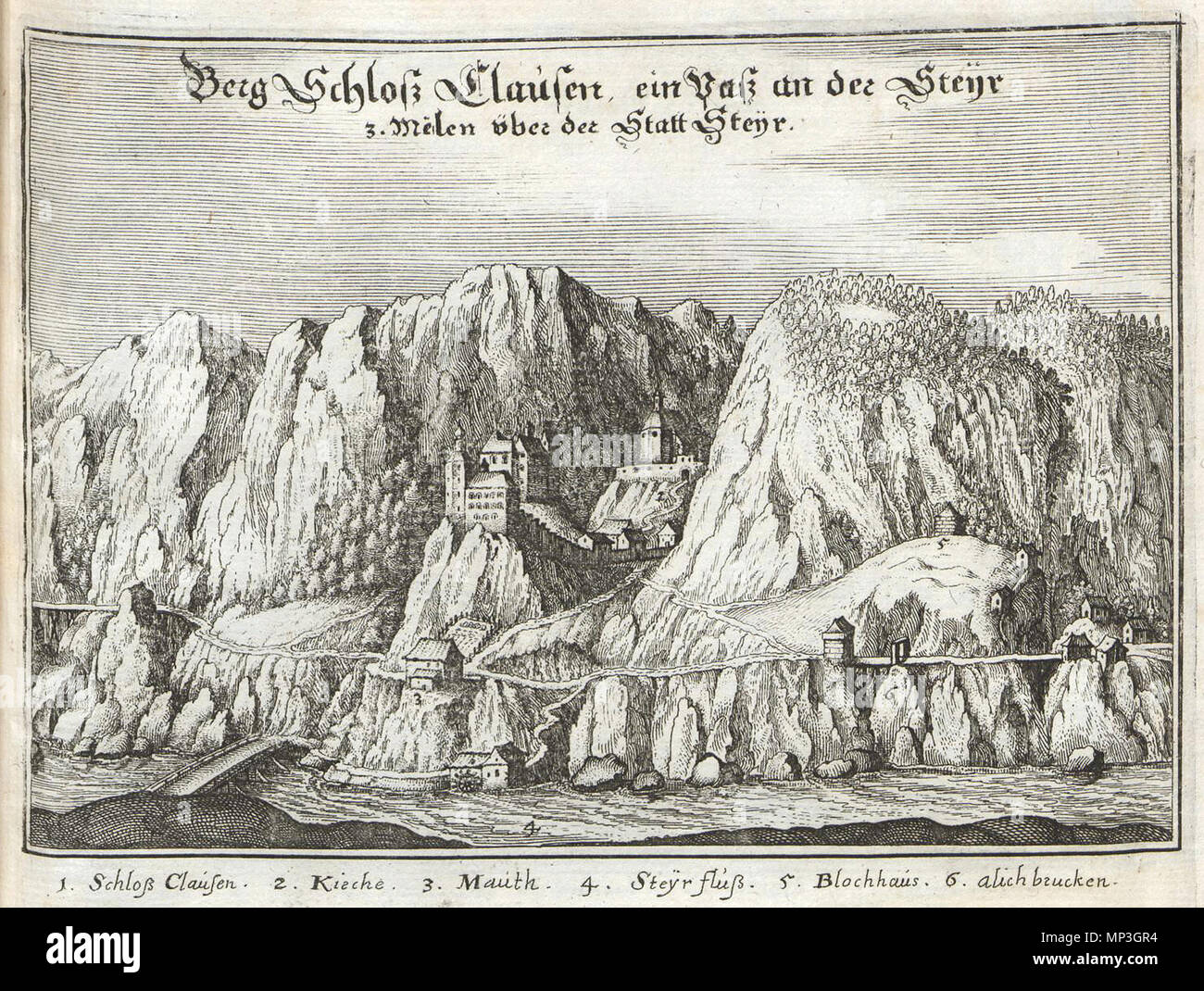 876 Matthäus Merian - Schloss Klaus Stockfoto