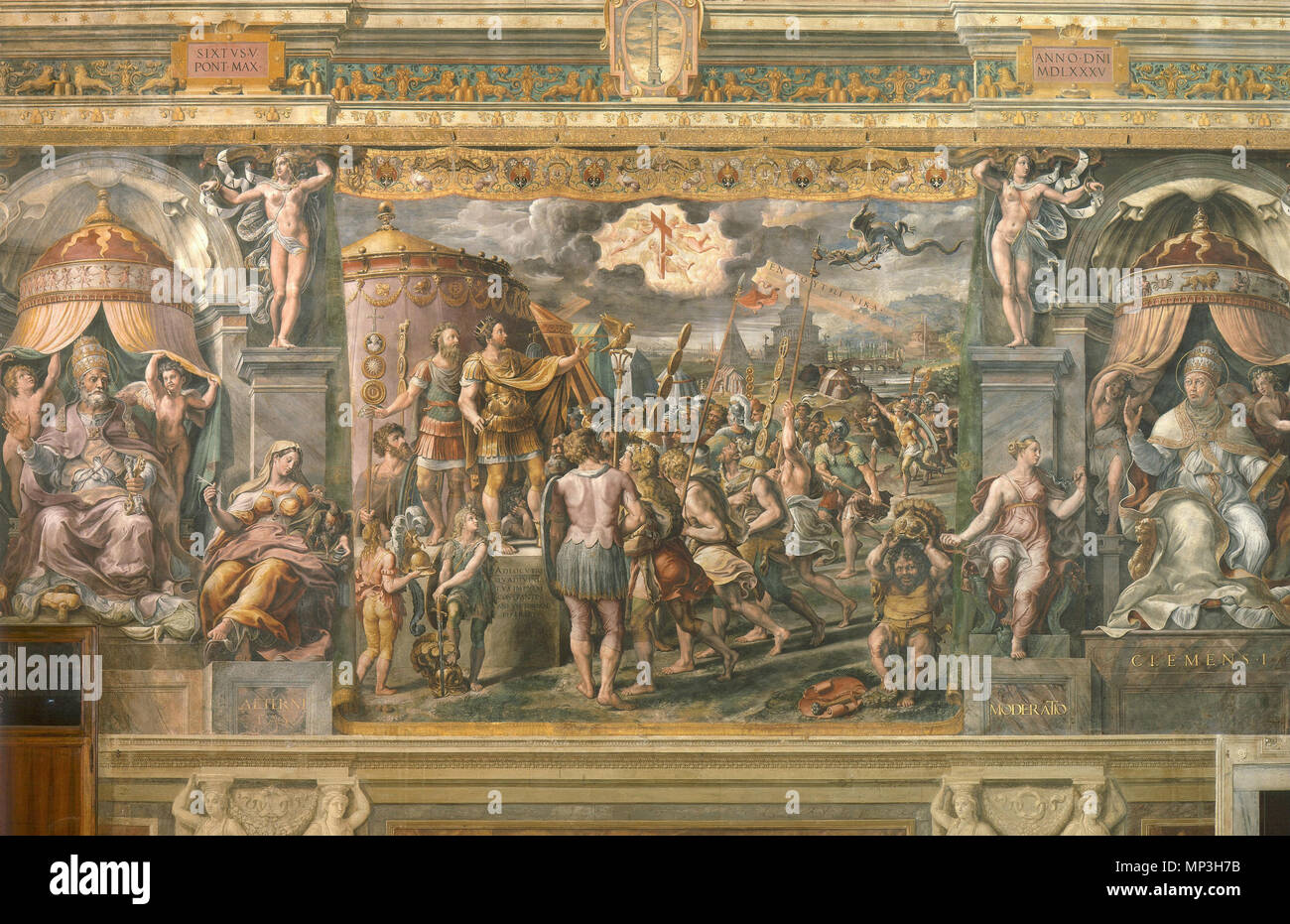 Español: Visión de la Cruz. Englisch: Vision des Kreuzes. 1520-24.. 1105 Schule des Raphael-Vision des Kreuzes Stockfoto