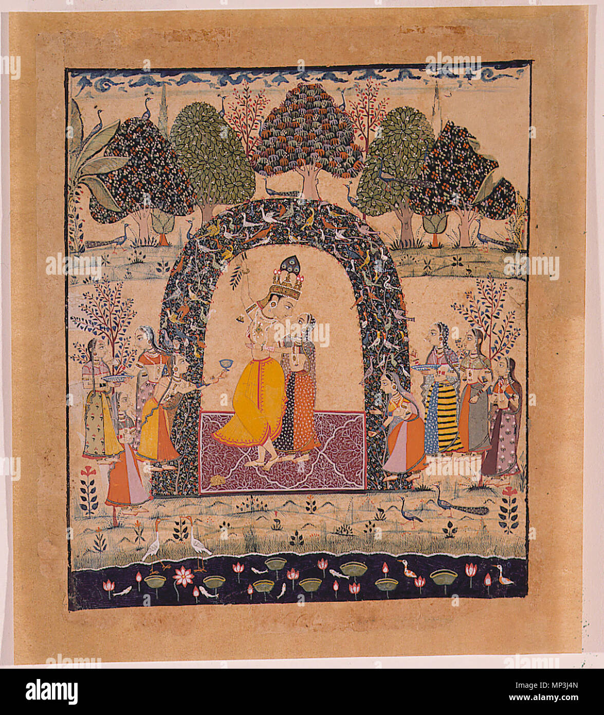 . Englisch: Anzeige Artist: wajid Erstellungsdatum: Ca. 1725 Display Abmessungen: 13 7/16 in. x 11 7/32 in. (34,1 cm x 28,5 cm) Kreditlinie: Edwin Binney 3 Sammlung Beitritt Artikelnummer: 1990.880 Sammlung: <a href='Http://www.sdmart.org/art/our-collection/asian-art' rel='nofollow'> Die San Diego Museum der Kunst</a>. 6. September 2011, 14:07:32. Englisch: thesandiegomuseumofartcollection 775 Krishna und Radha in einer Laube (6124518769) Stockfoto