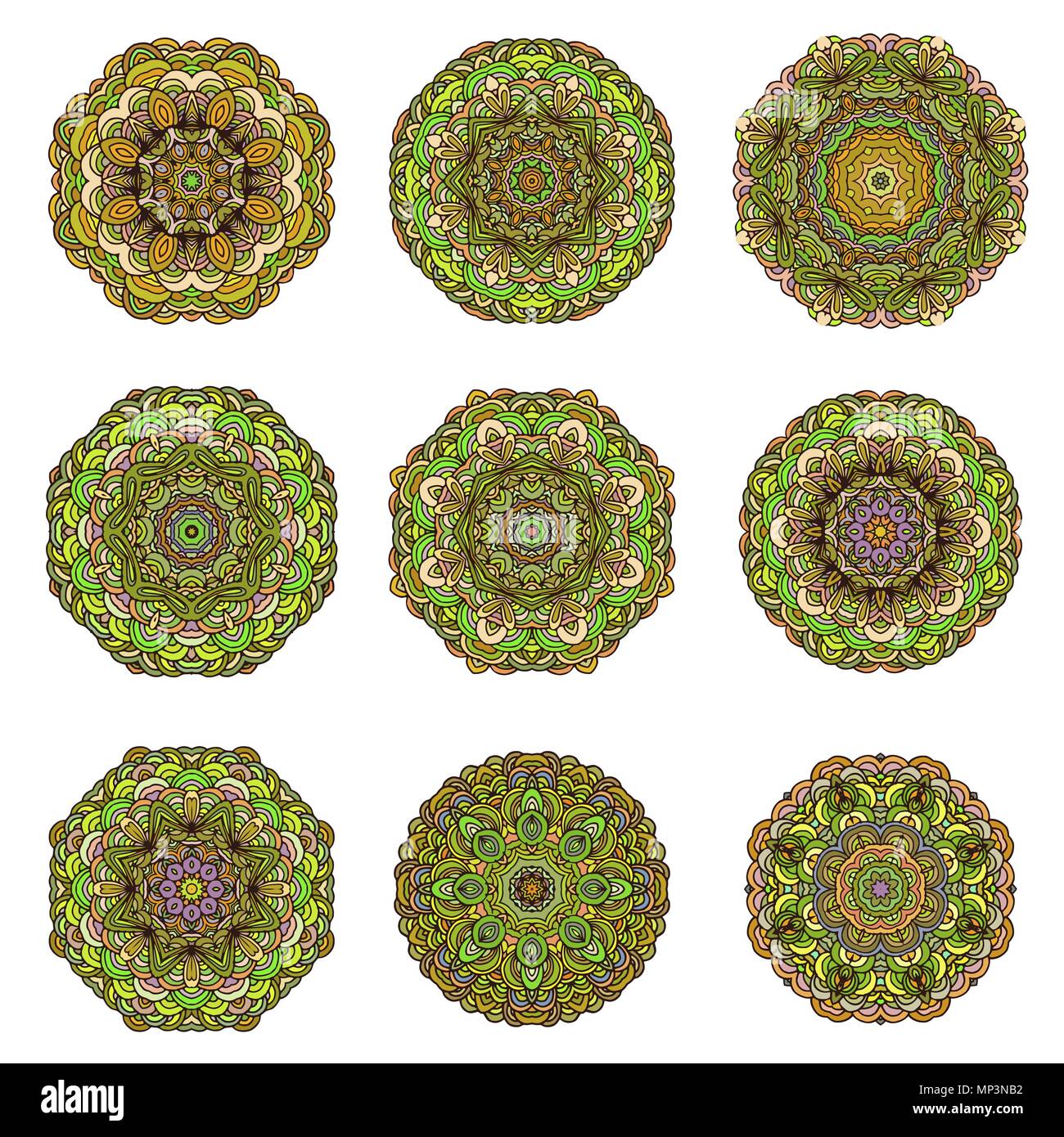 Mandalas Sammlung. Runde ornament Muster. Vintage dekorative Elemente. Hand gezeichnet Hintergrund. Stock Vektor