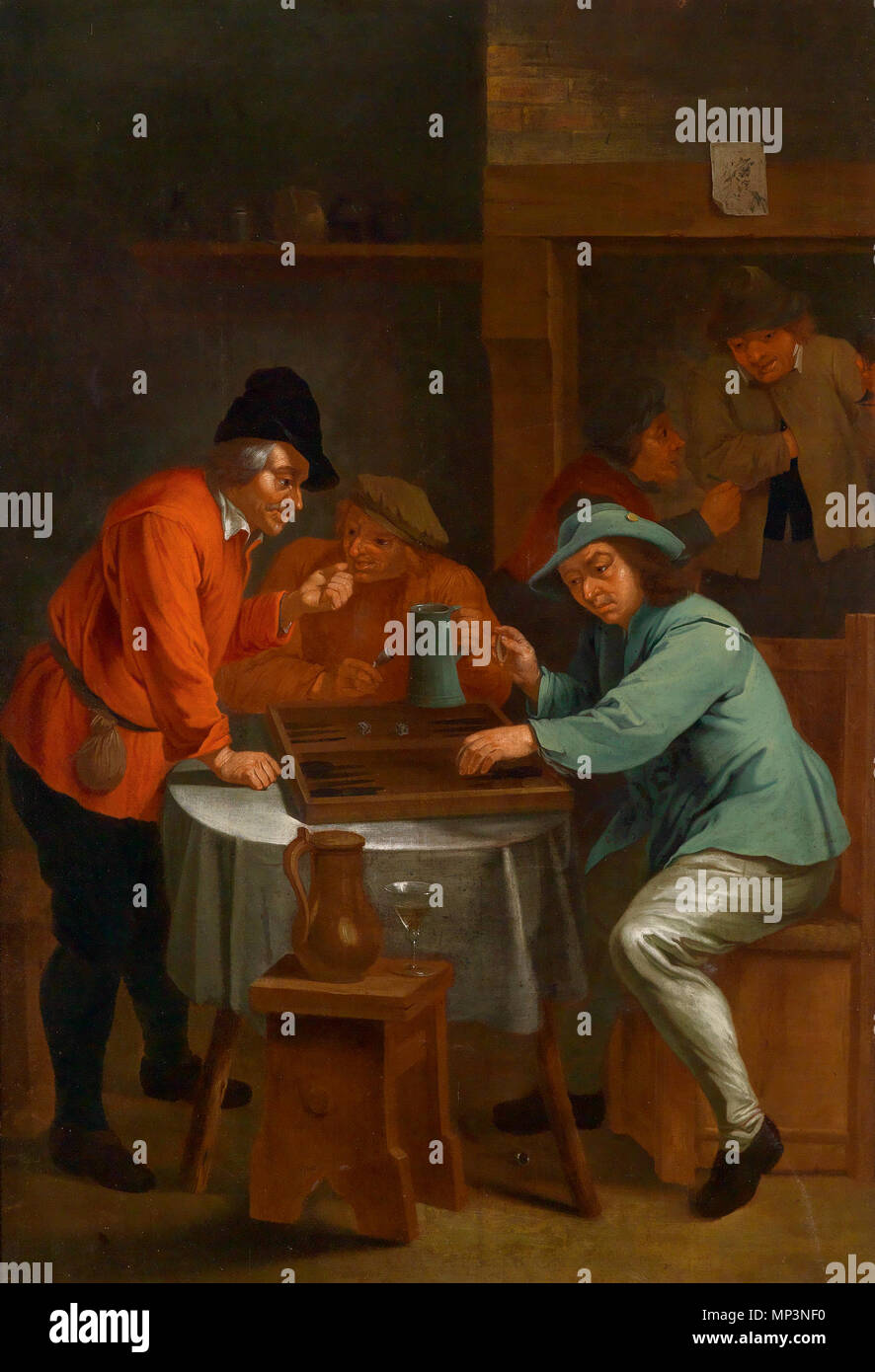 . Wirtshausszene, Öl auf Leinwand, 145 x 100 cm. 18. Anonym (wohl deutsch) / David Teniers David Teniers der Jüngere (1610 - 1690) Alternative Namen David Teniers D.J., David Taisniers Beschreibung flämischen Maler, Zeichner, Grafiker, miniaturisten und Kopist Datum der Geburt / Tod 15. Dezember 1610 (Taufen), 25. April 1690 Ort der Geburt / Todes Antwerpen Brüssel Arbeit Periode von 1626 bis 1690 Standort Antwerpen (1626-1650), Brüssel (ca. 1651-1690) Kontrolle: Q 335022 VIAF: 88765161 ISNI: 0000 0000 8078 0545 ULAN: 500001443 79059287 LCCN: n Stockfoto
