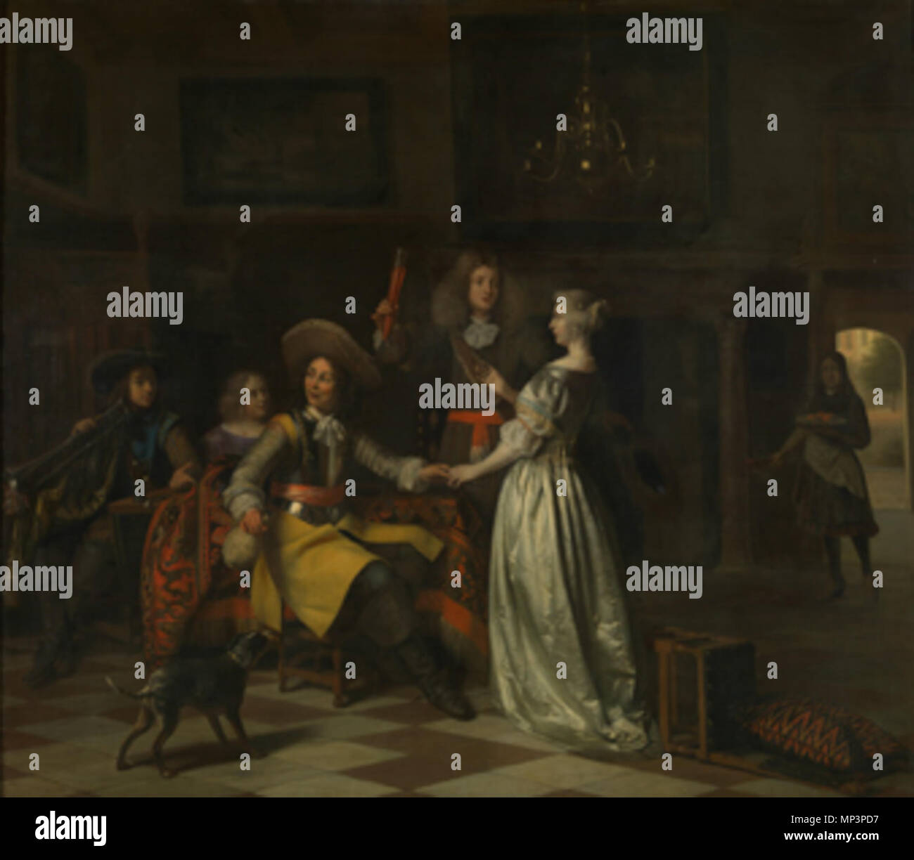 Frohe Gesellschaft dieses Objekt in RKDimages indiziert ist, Datenbank der Niederländischen Institut für Kunstgeschichte, unter der Referenznummer 248120. Čeština | Deutsch | Français | македонски | Nederlands | +/- ca. 1670. 992 Pieter de Hooch - Frohe Gesellschaft 7018 Stockfoto